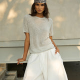 Famecoco Sheer Open-Knit Crew Neck Tee