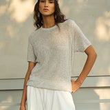 Famecoco Sheer Open-Knit Crew Neck Tee
