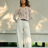 Famecoco Sheer Mesh Floral Print Top