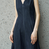 Famecoco Denim V-Neck Midi Dress