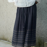Famecoco Folk-Print Cotton Midi Skirt