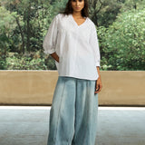 Famecoco Light Wash  Barrel Leg Denim Jeans