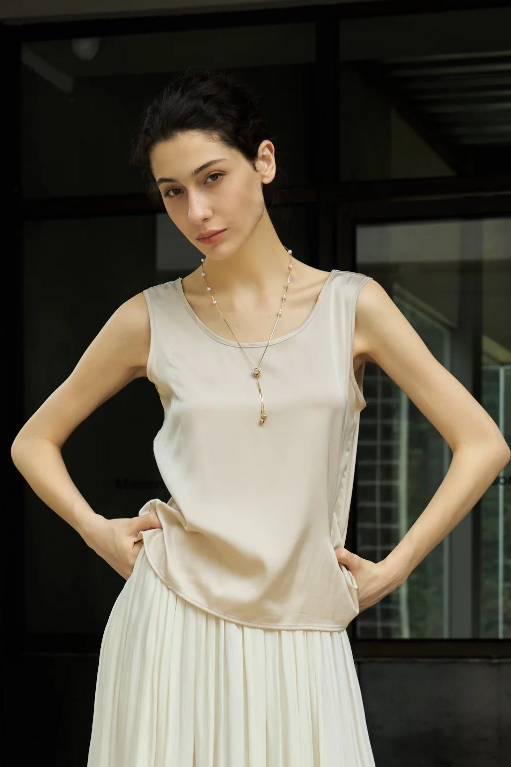 Famecoco Relaxed Satin Tank Top