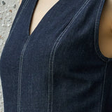 Famecoco Denim V-Neck Midi Dress