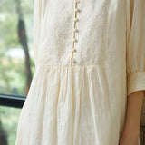 Famecoco Embroidered Ramie Midi Dress