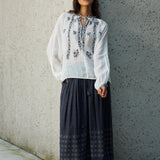 Famecoco Folk-Print Cotton Midi Skirt