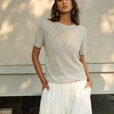 Famecoco Sheer Open-Knit Crew Neck Tee