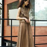 Famecoco Textured Ramie Midi Skirt
