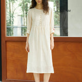 Famecoco Embroidered Ramie Midi Dress