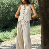Famecoco Wide-Leg Cotton-Linen Pants