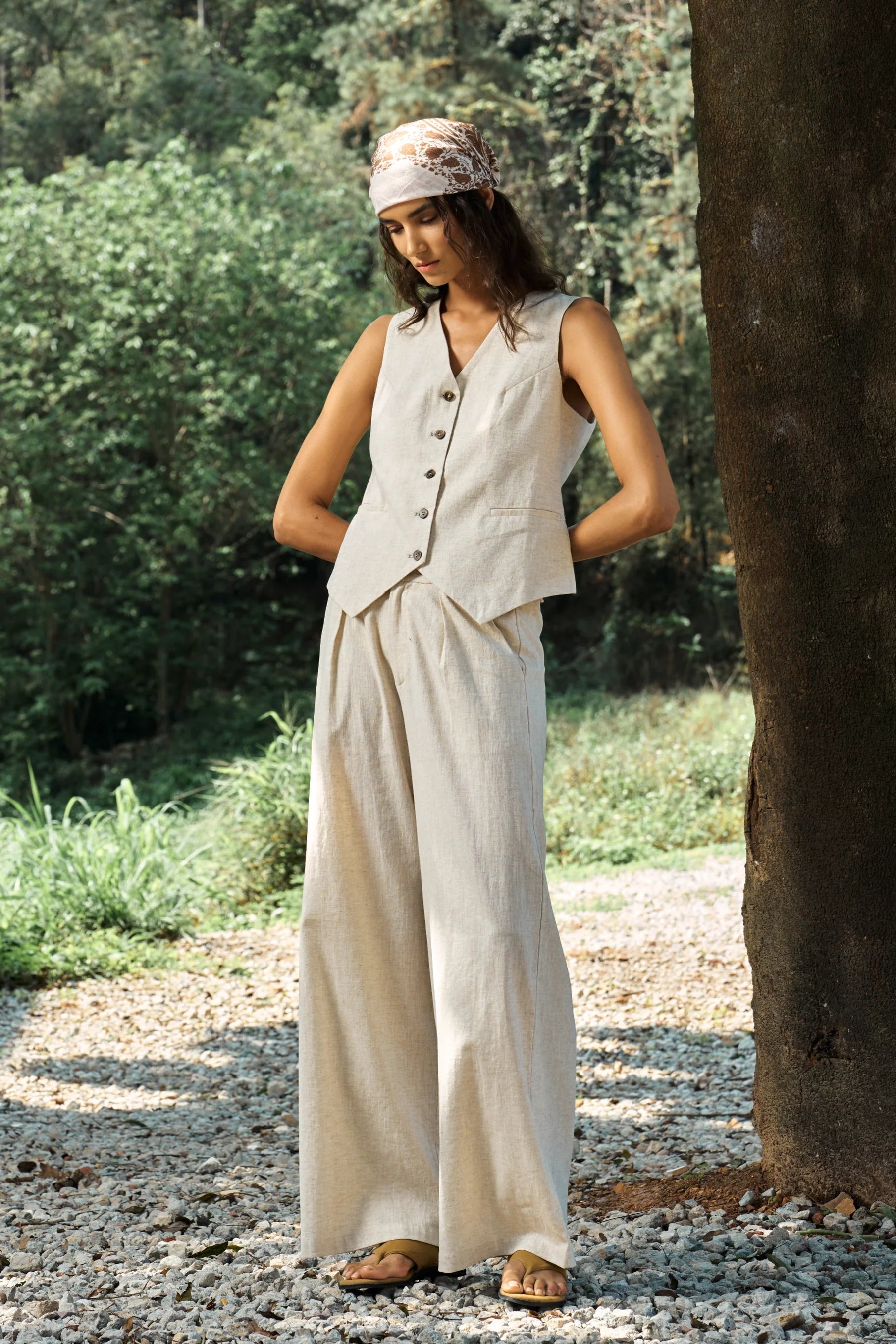 Famecoco Wide-Leg Cotton-Linen Pants
