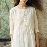 Famecoco Embroidered Ramie Midi Dress