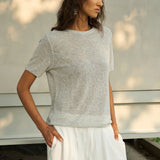 Famecoco Sheer Open-Knit Crew Neck Tee