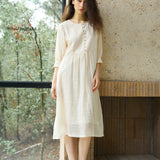 Famecoco Embroidered Ramie Midi Dress
