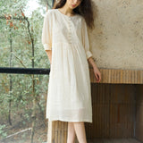 Famecoco Embroidered Ramie Midi Dress