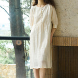 Famecoco Embroidered Ramie Midi Dress