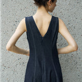 Famecoco Denim V-Neck Midi Dress