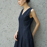 Famecoco Denim V-Neck Midi Dress