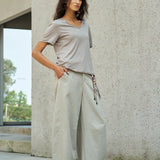Famecoco Lyocell Wide Leg Culottes Pants