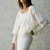 Famecoco Sheer Striped Crop Cardigan
