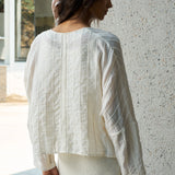 Famecoco Sheer Striped Crop Cardigan