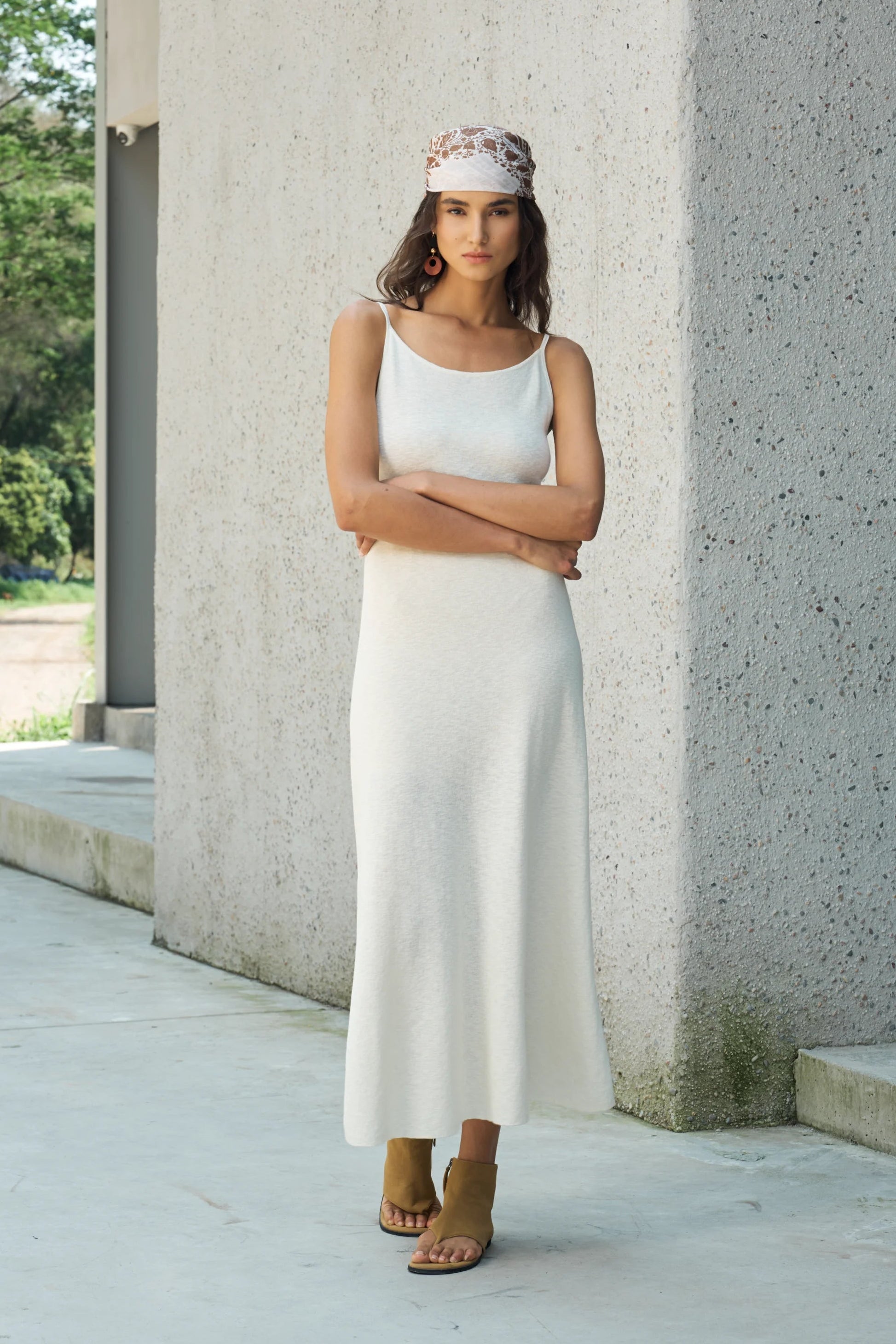 Famecoco Cotton Linen Slip Maxi Dress INNROE Famecoco Cotton Linen Slip Maxi Dress INNROE