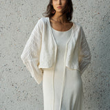Famecoco Sheer Striped Crop Cardigan