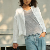 Famecoco 100% Linen Cropped Shirt