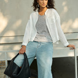 Famecoco 100% Linen Cropped Shirt