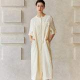 Cream White Drawstring Maxi Dress