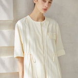Cream White Drawstring Maxi Dress