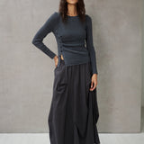 Lyocell Draped Barrel Maxi Skirt