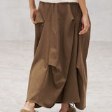 Lyocell Draped Barrel Maxi Skirt