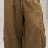 Cropped Barrel Leg Linen Trousers