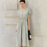 Famecoco Elegant Tencel Cotton Midi Dress