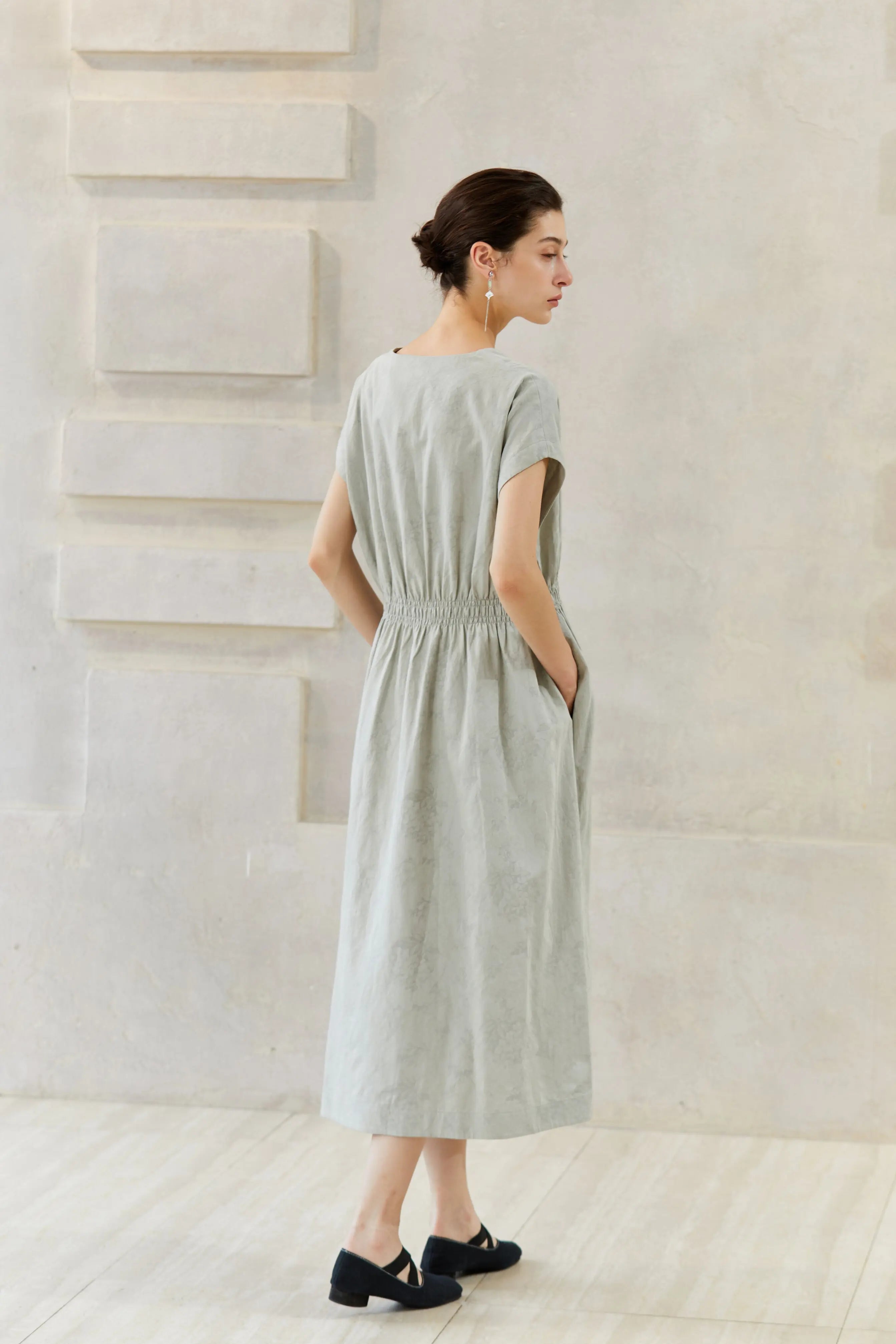 Famecoco Elegant Tencel Cotton Midi Dress S / Sage Green