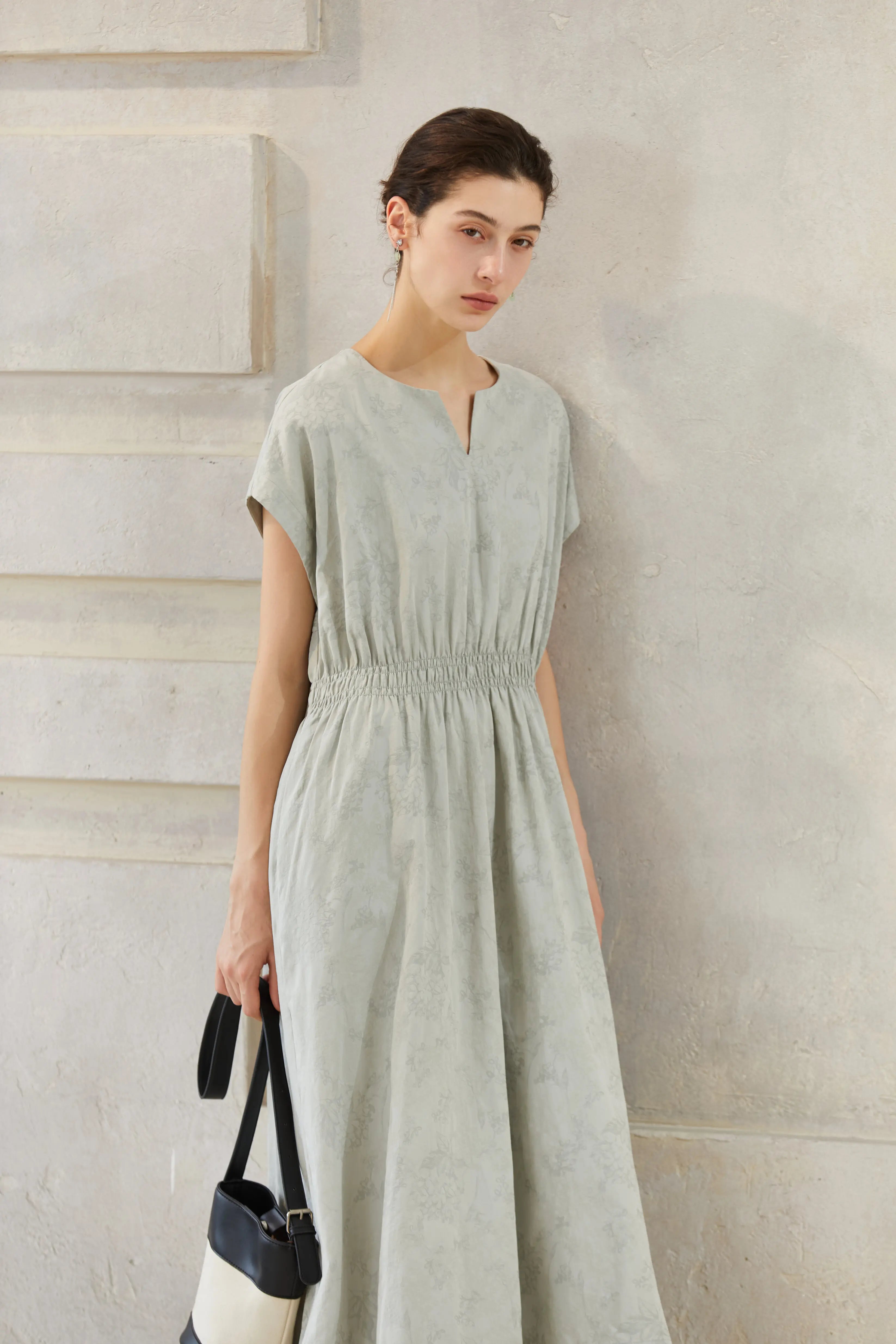 Famecoco Elegant Tencel Cotton Midi Dress