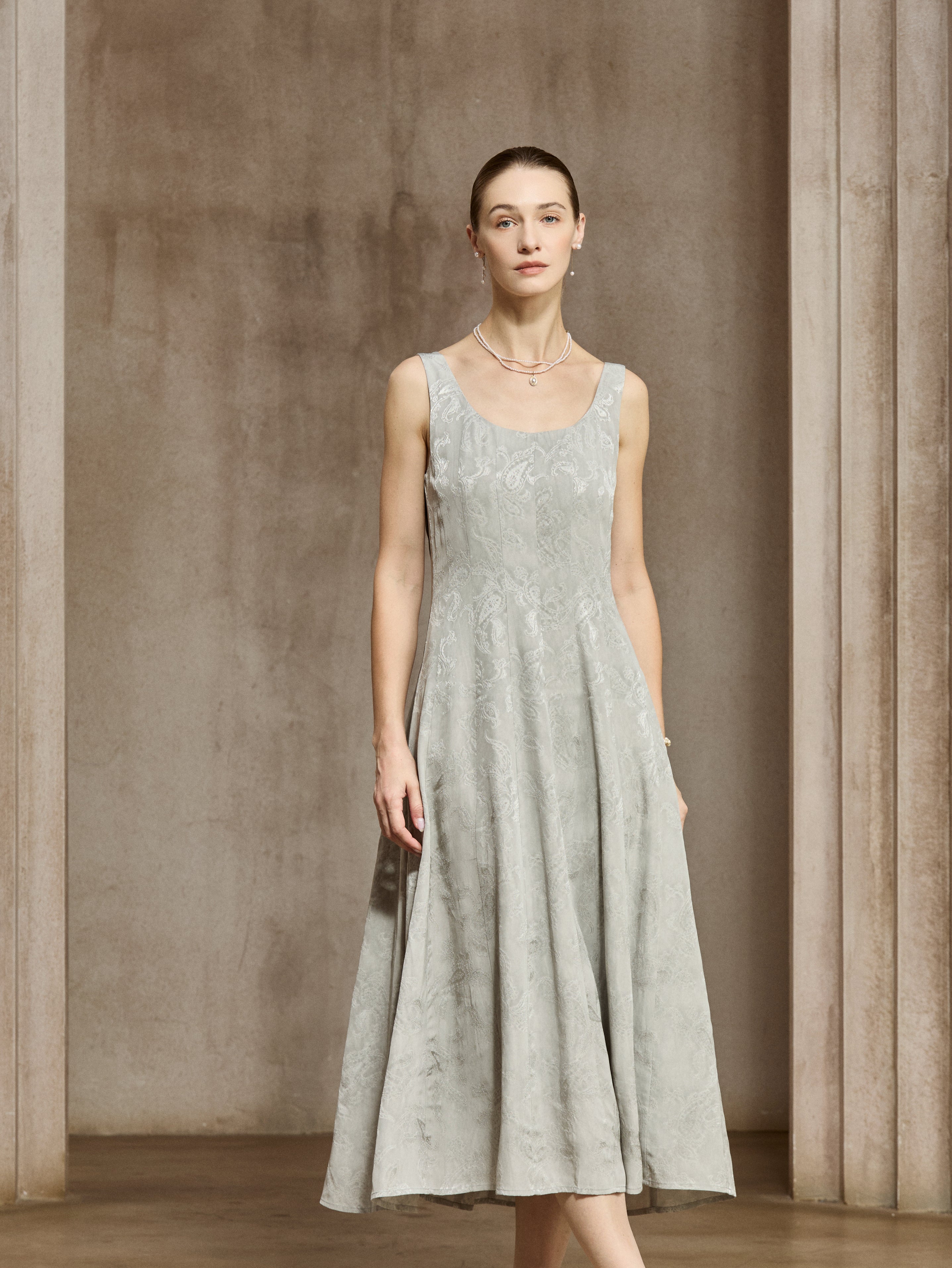 Famecoco Jacquard Silk-Lyocell  Midi Dress