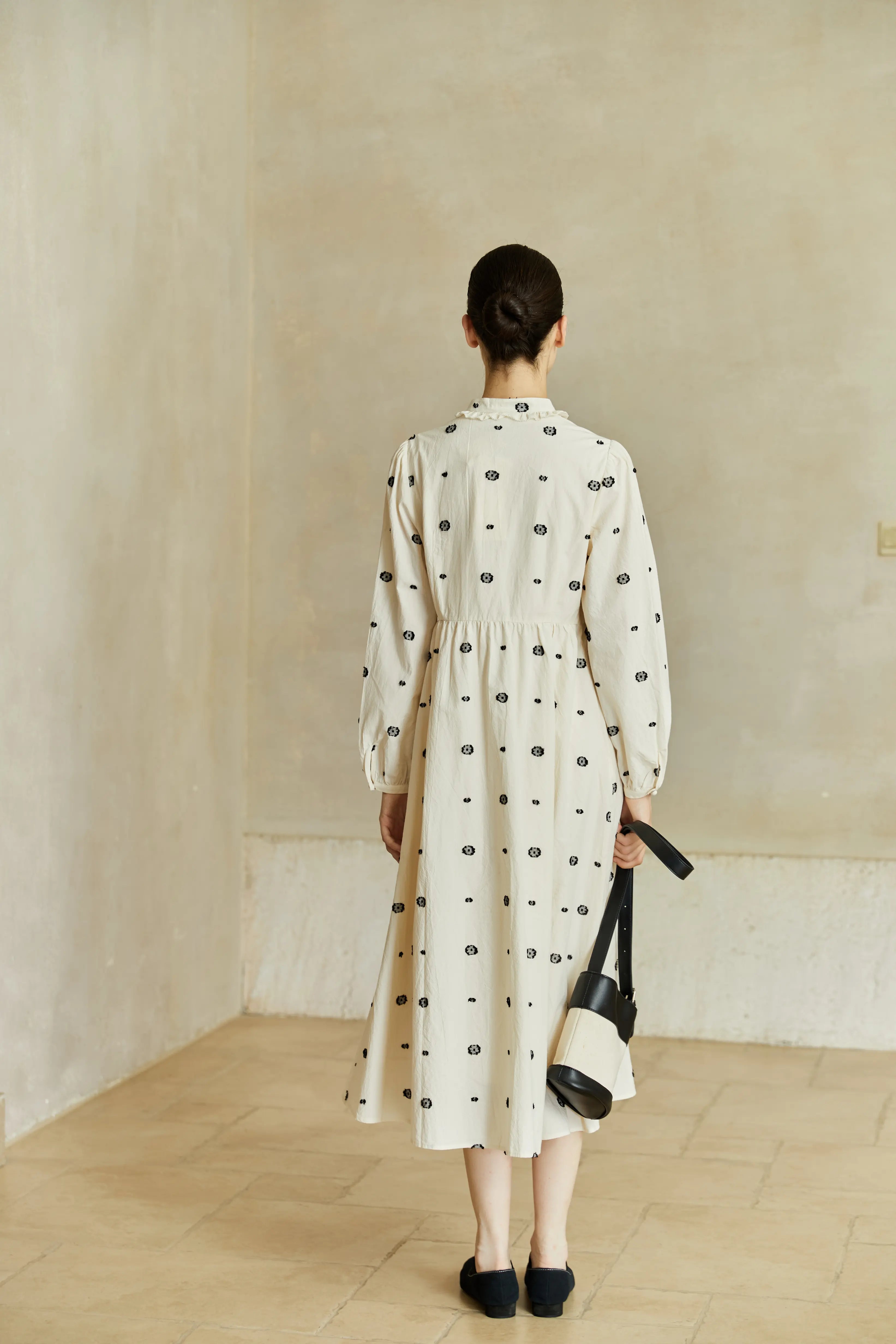 Famecoco Textured Embroidered Cotton Midi Dress