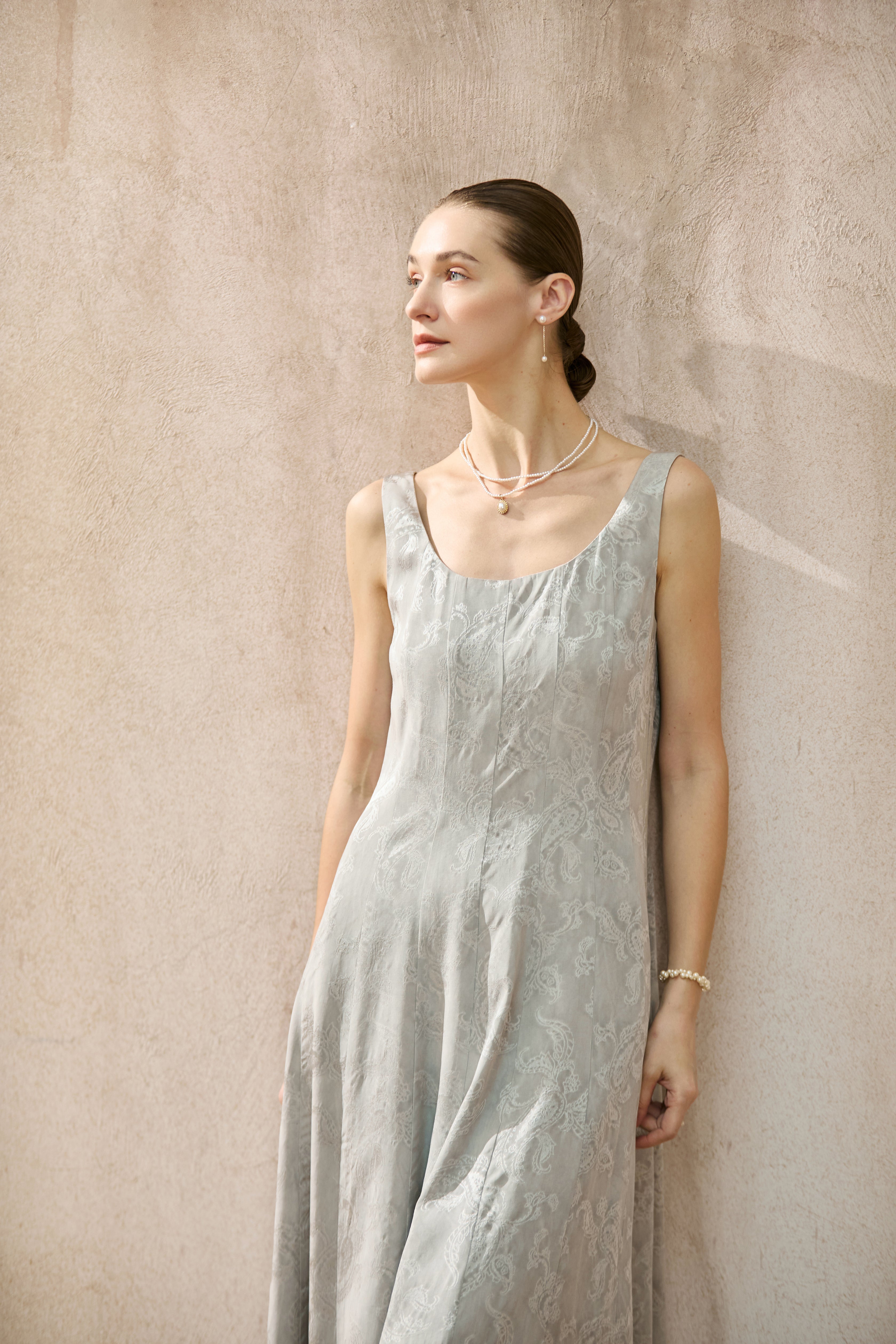 Famecoco Jacquard Silk-Lyocell  Midi Dress