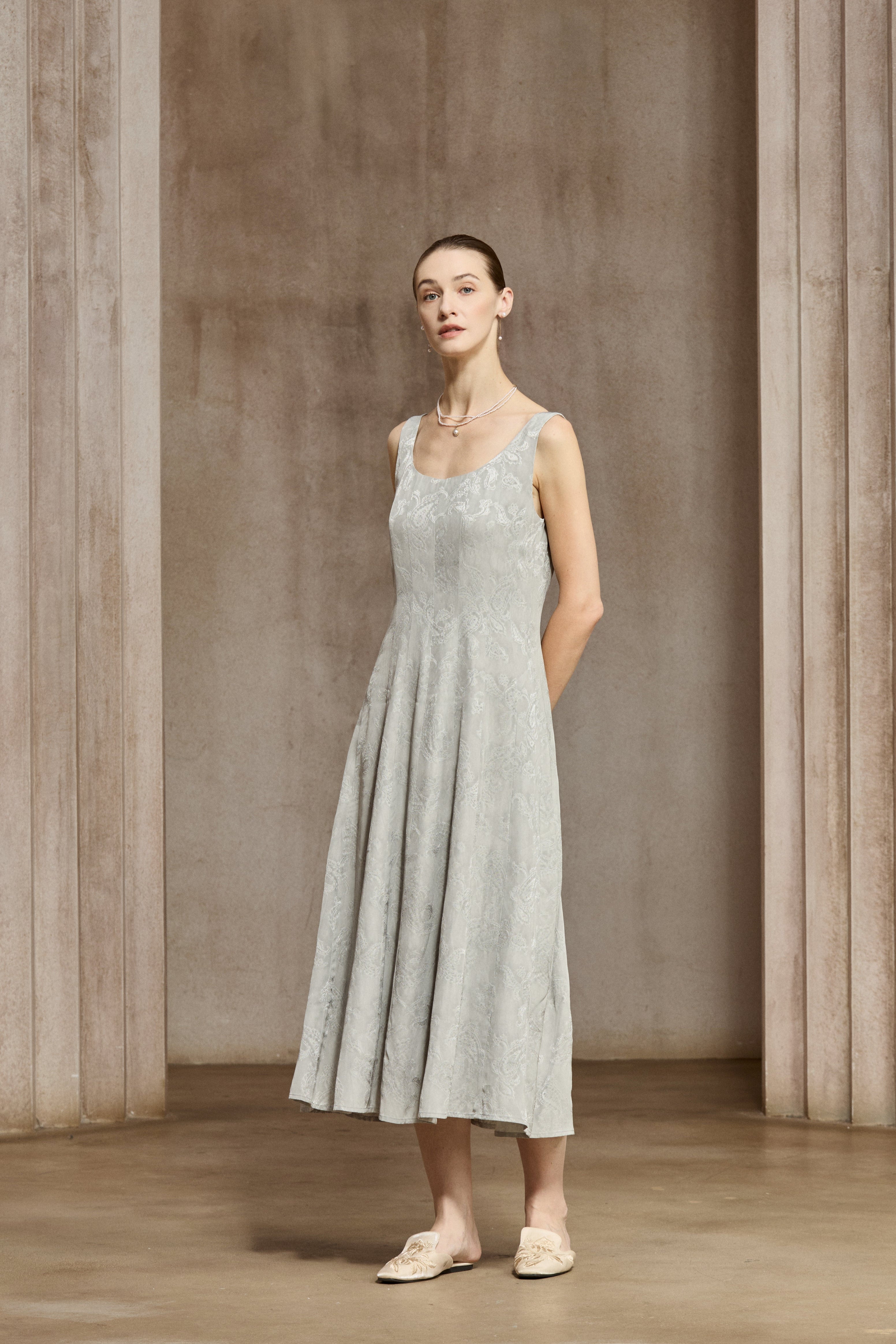 Famecoco Jacquard Silk-Lyocell  Midi Dress