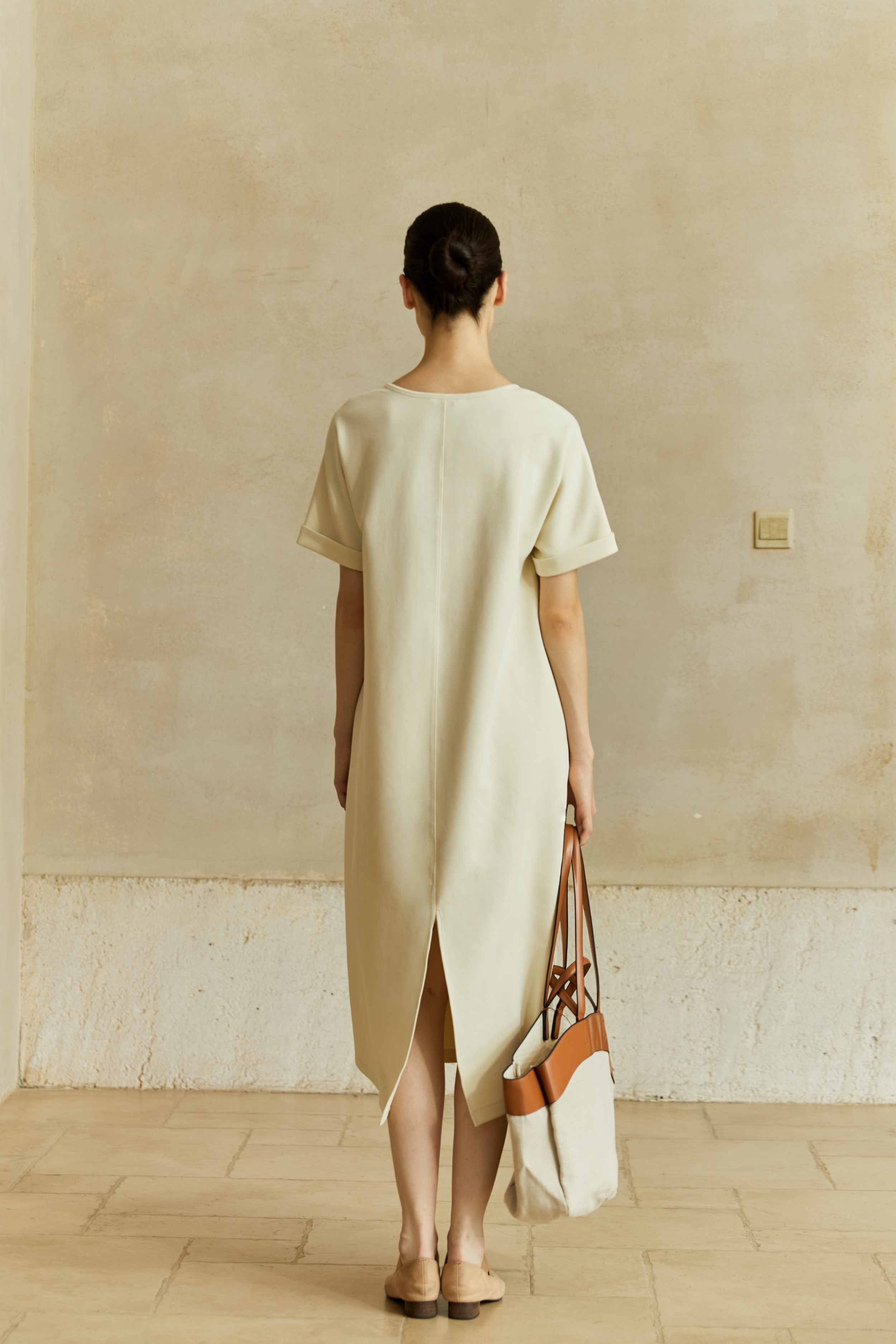 Famecoco Minimalist Stretch Cotton Midi Dress