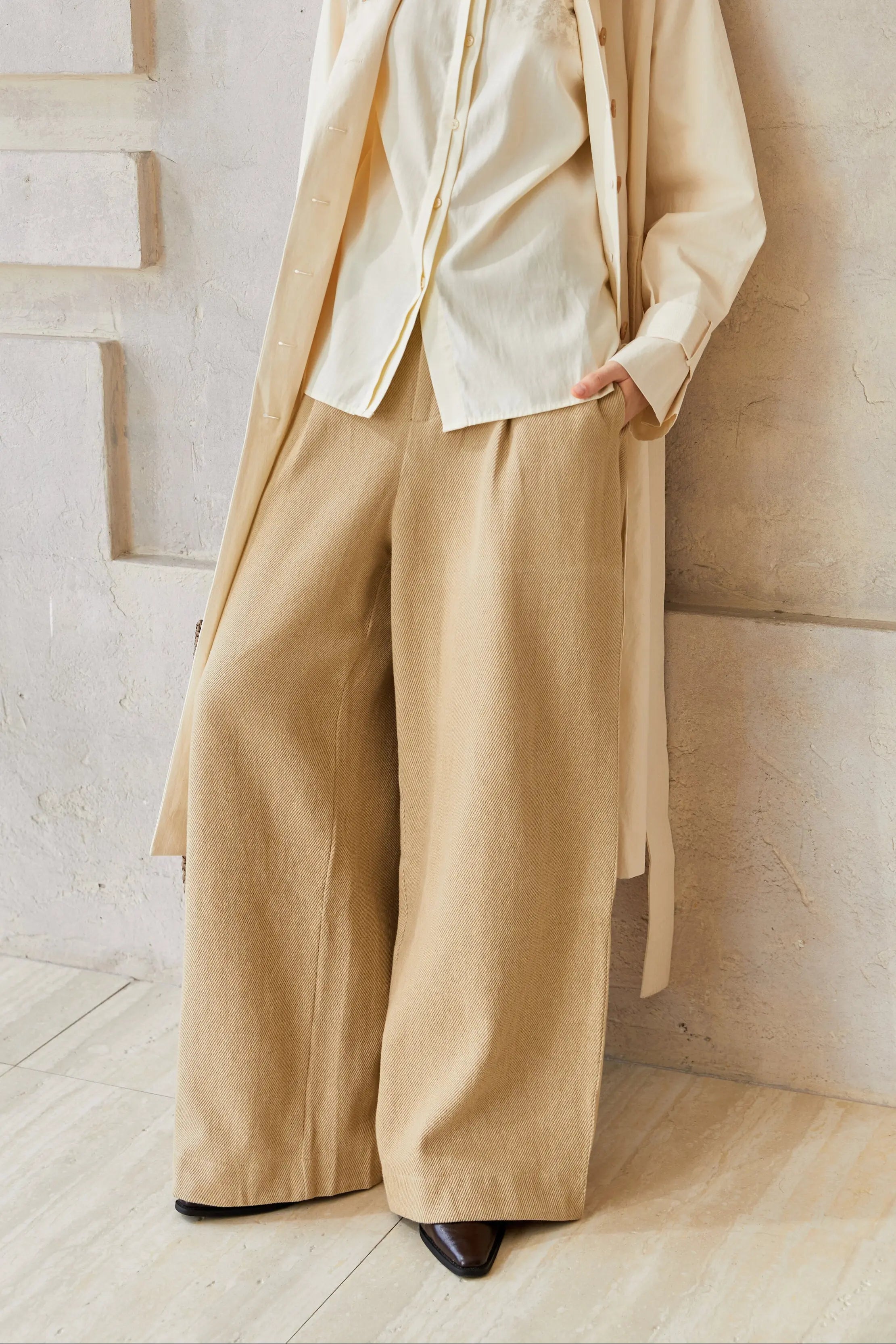 Famecoco 100% Cotton Wide-Leg Corduroy Pants