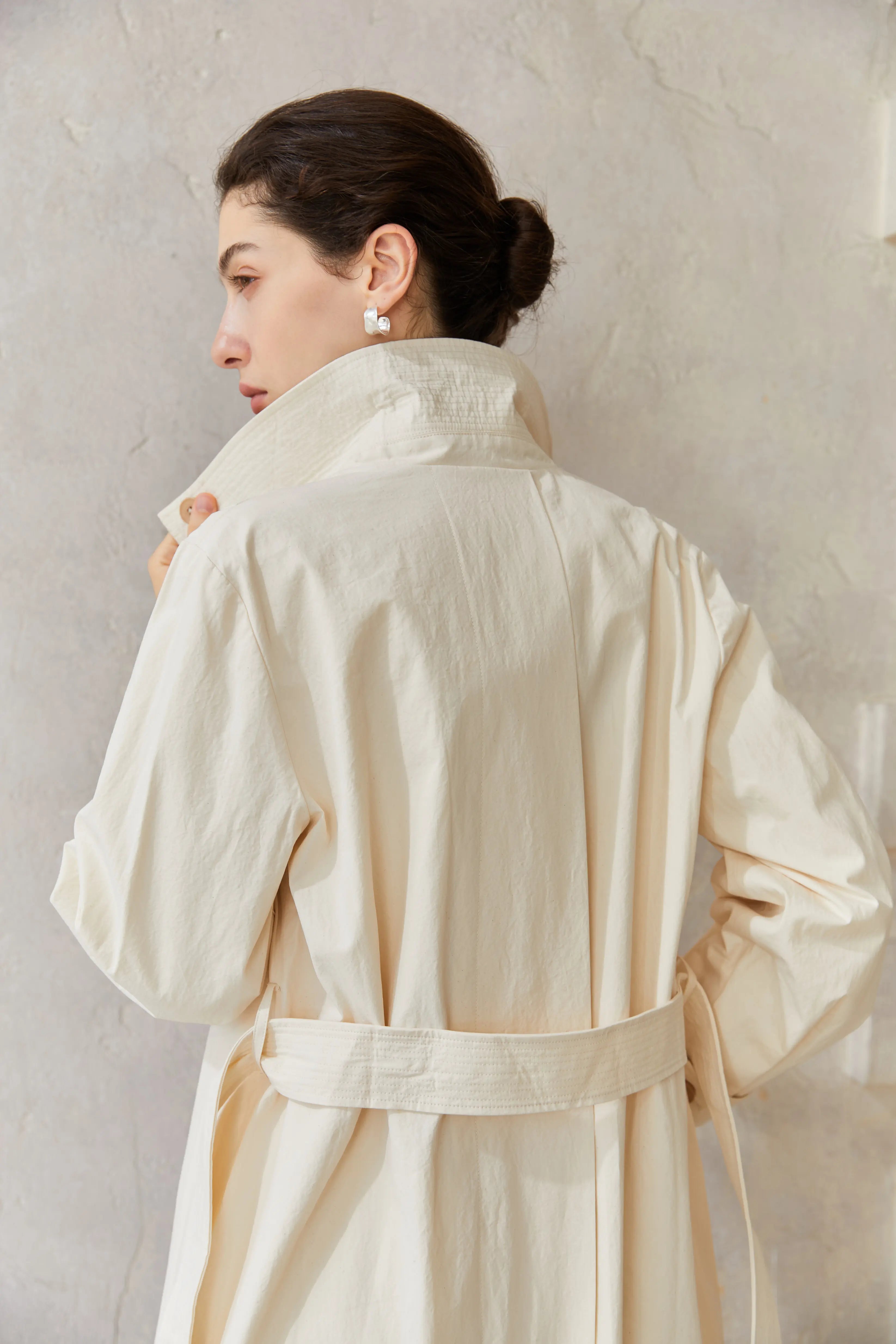 Famecoco Signature 100% Cotton High-Collar Trench Coat