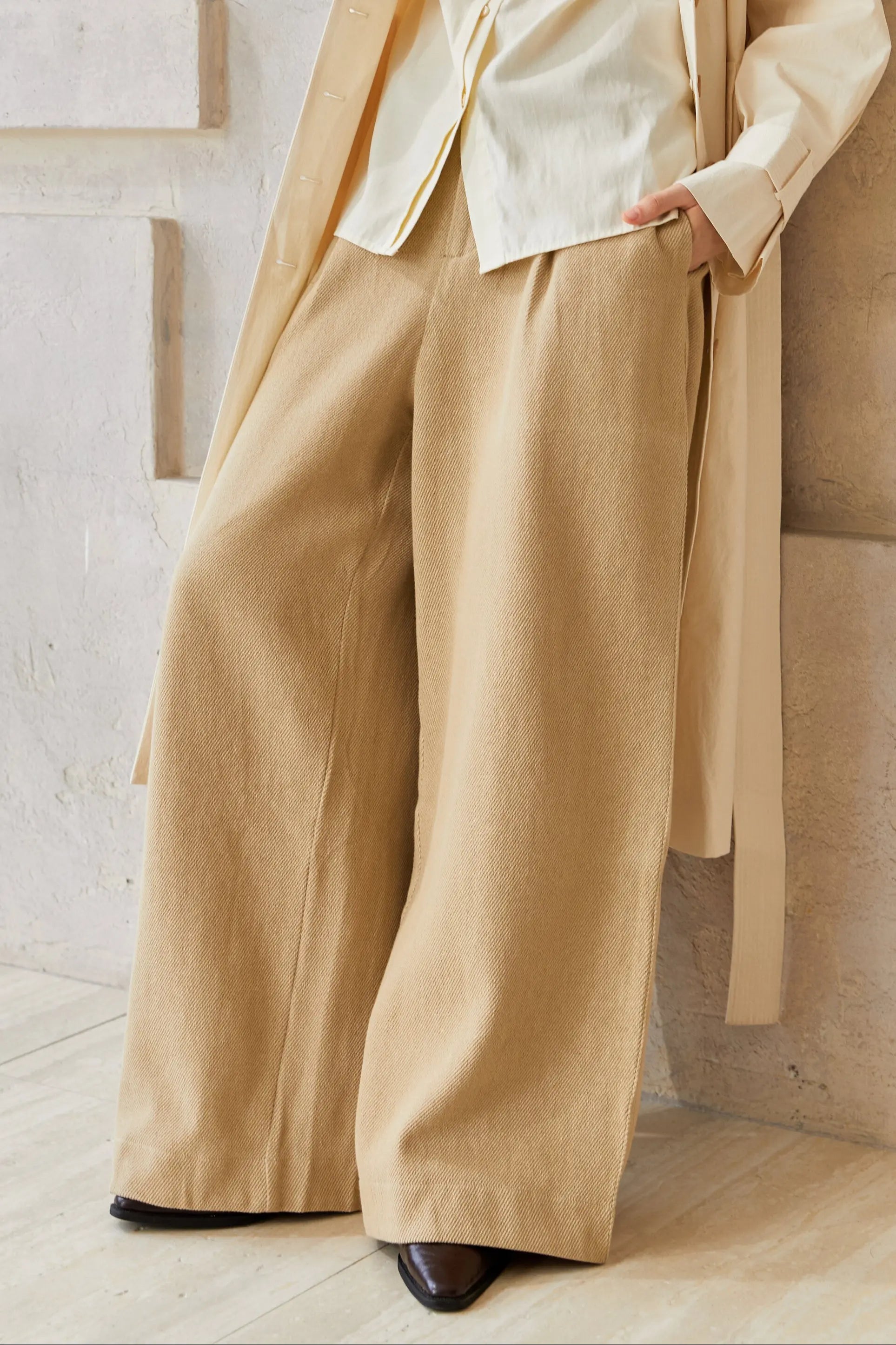 Famecoco 100% Cotton Wide-Leg Corduroy Pants