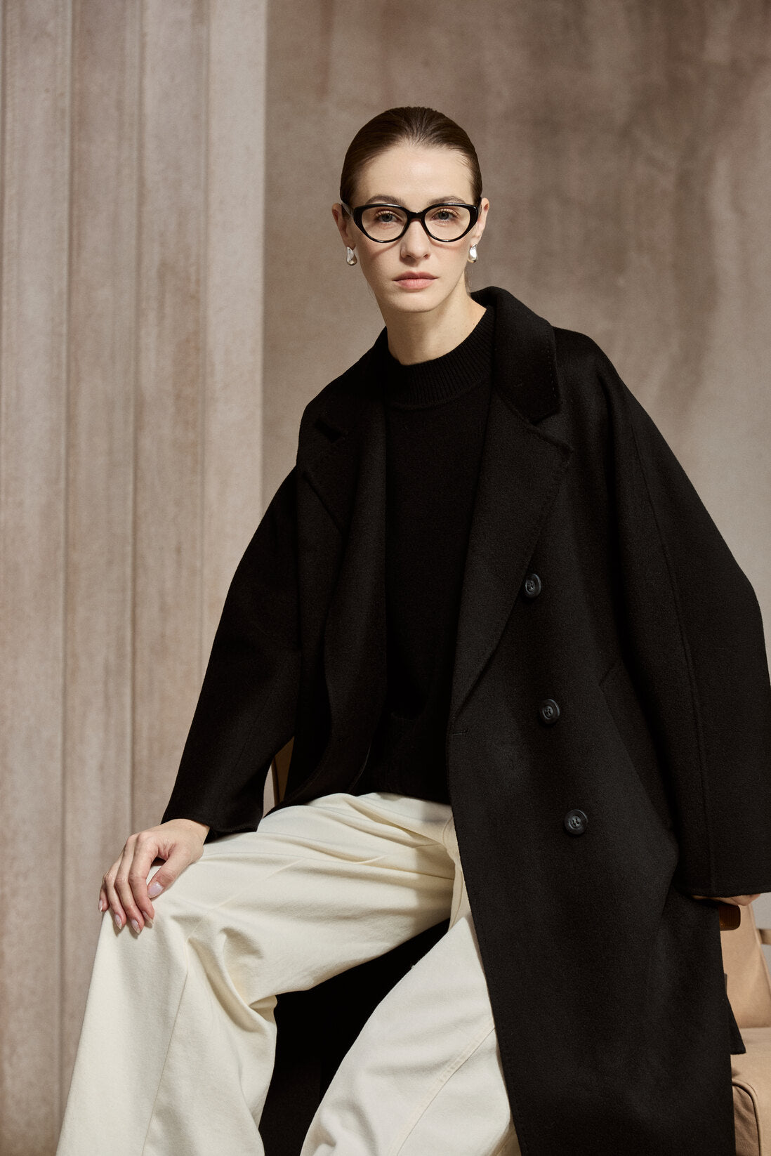 Famecoco Classic Double-Breasted Wool Long Coat