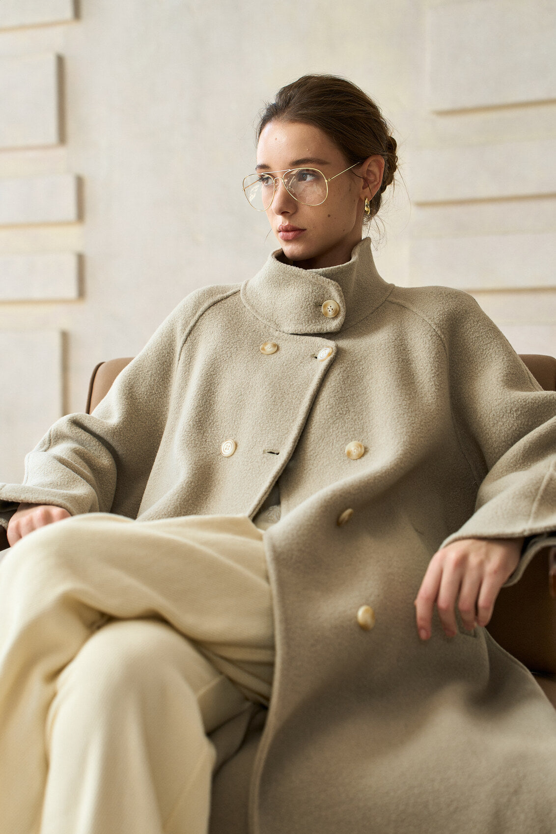 Famecoco Structured Stand‑Collar Wool Coat