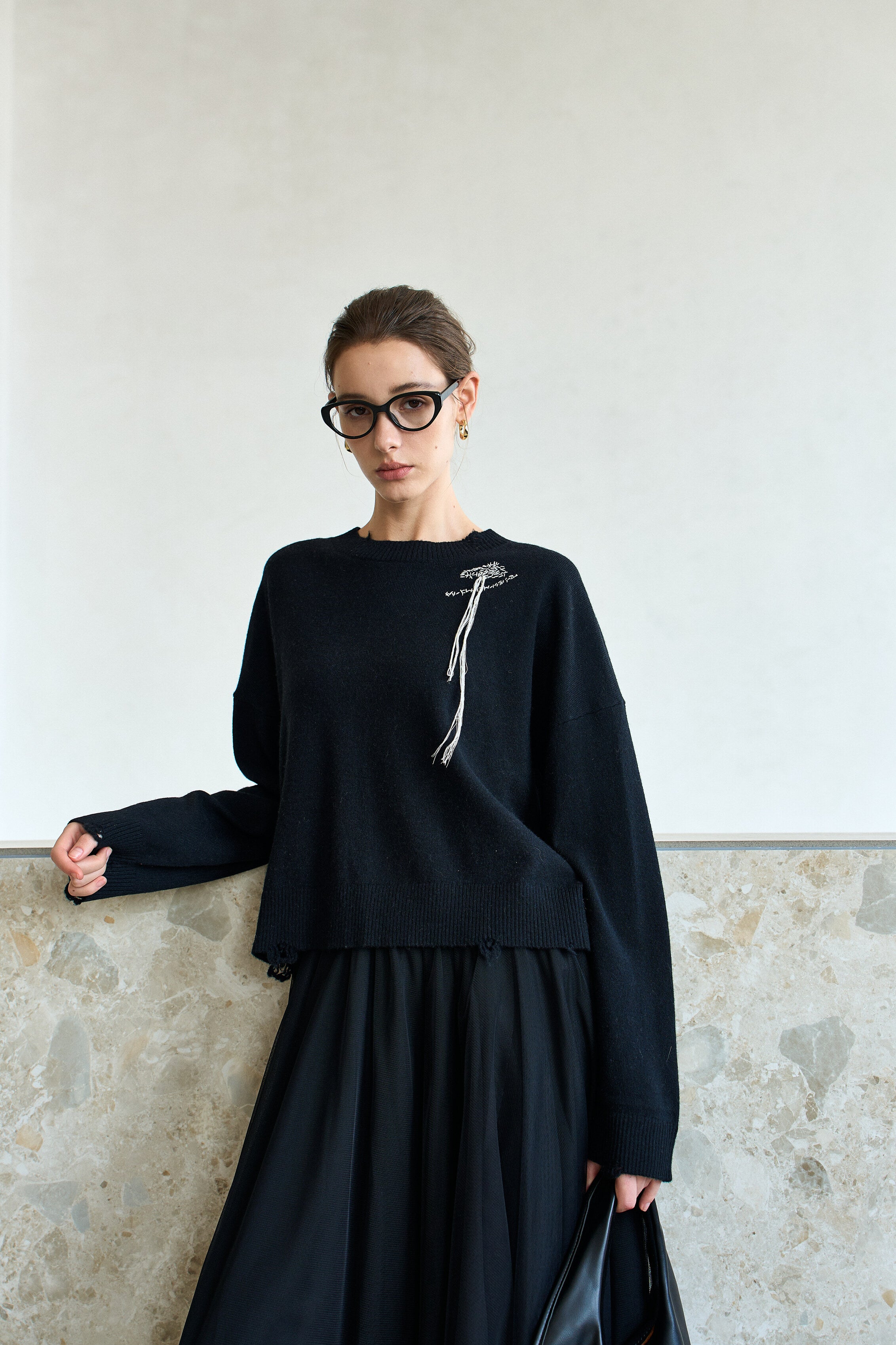 Famecoco Soft Embroidered Pullover Sweater