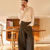Famecoco Structured Wide-Leg Cotton Pants