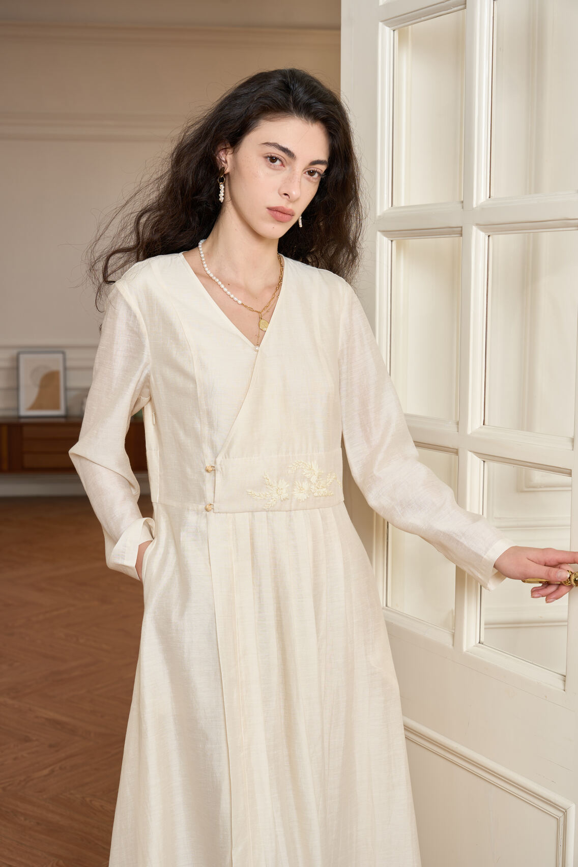 white long sleeve wrap maxi dress Wrap Linen Dress with Bell Sleeves and Pockets, Summer Maxi Dress, Cream Linen Dress, Linen Wrap Dress, Boho Wedding Dress, Romantic Dress, S / White